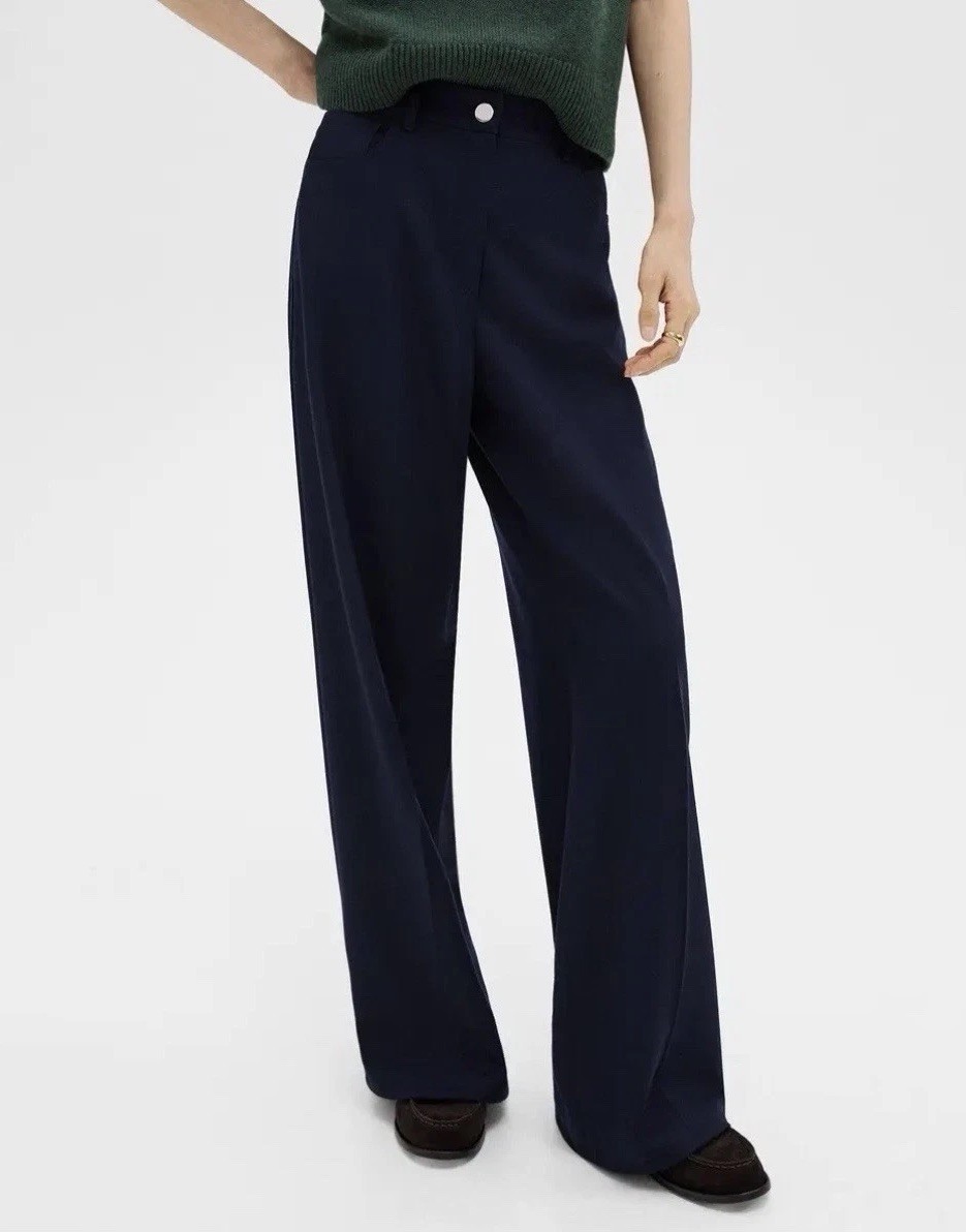 NWT Theory Straight-Leg 5-Pocket Womens Pants Size 2 Stretch Wool Flannel ~ Navy