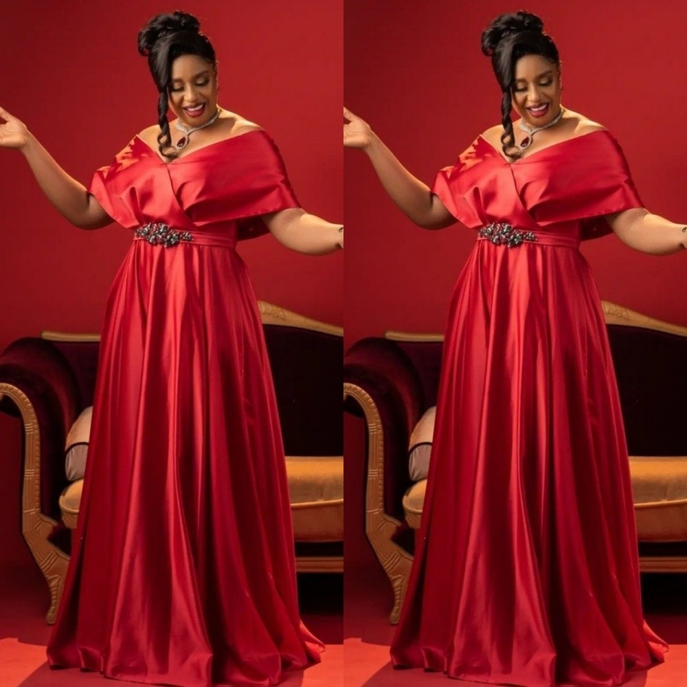 Off Shoulder Satin Formal Evening Gown Long A‑Line Plus Size Party Prom Dress