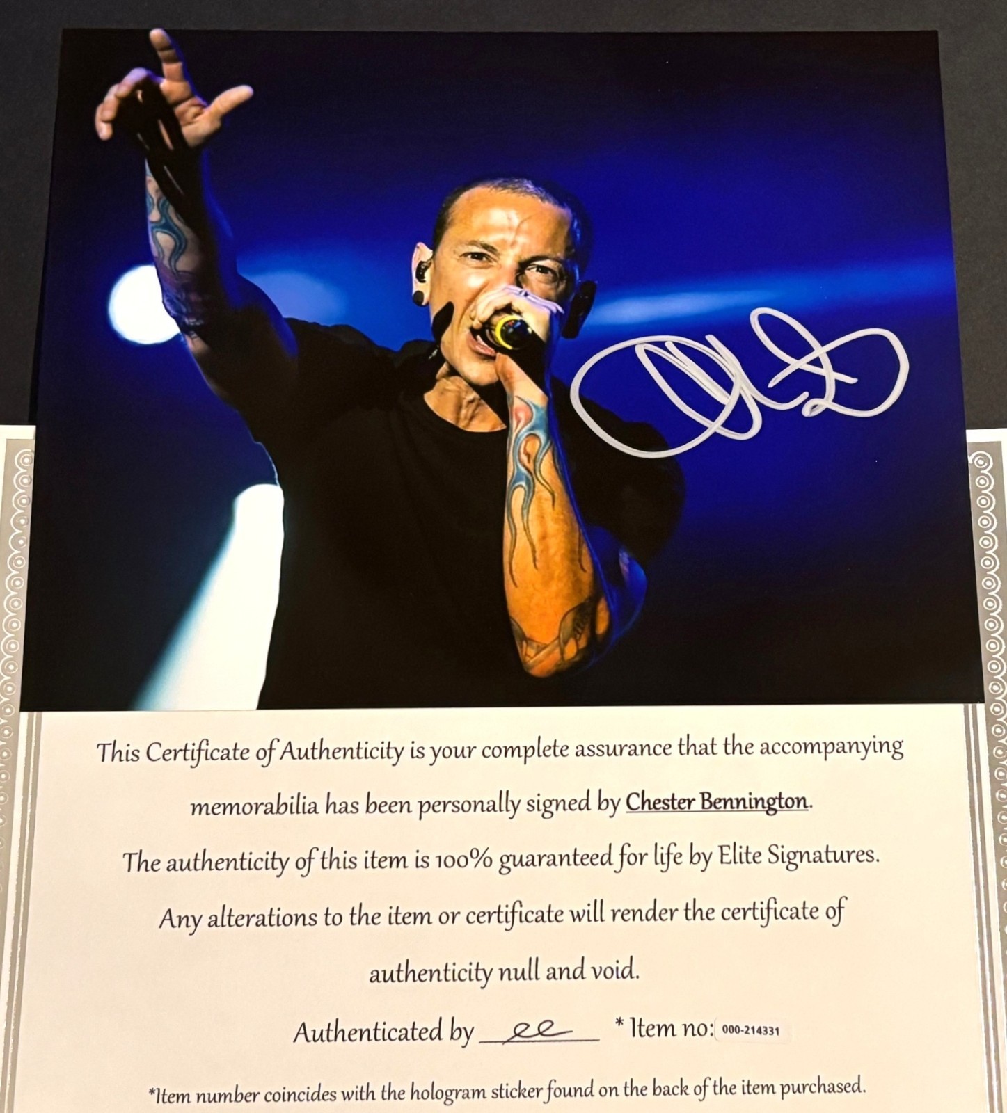 Chester Bennington Signed 8x10 Photo Autograph, With COA Letter Linkin Park