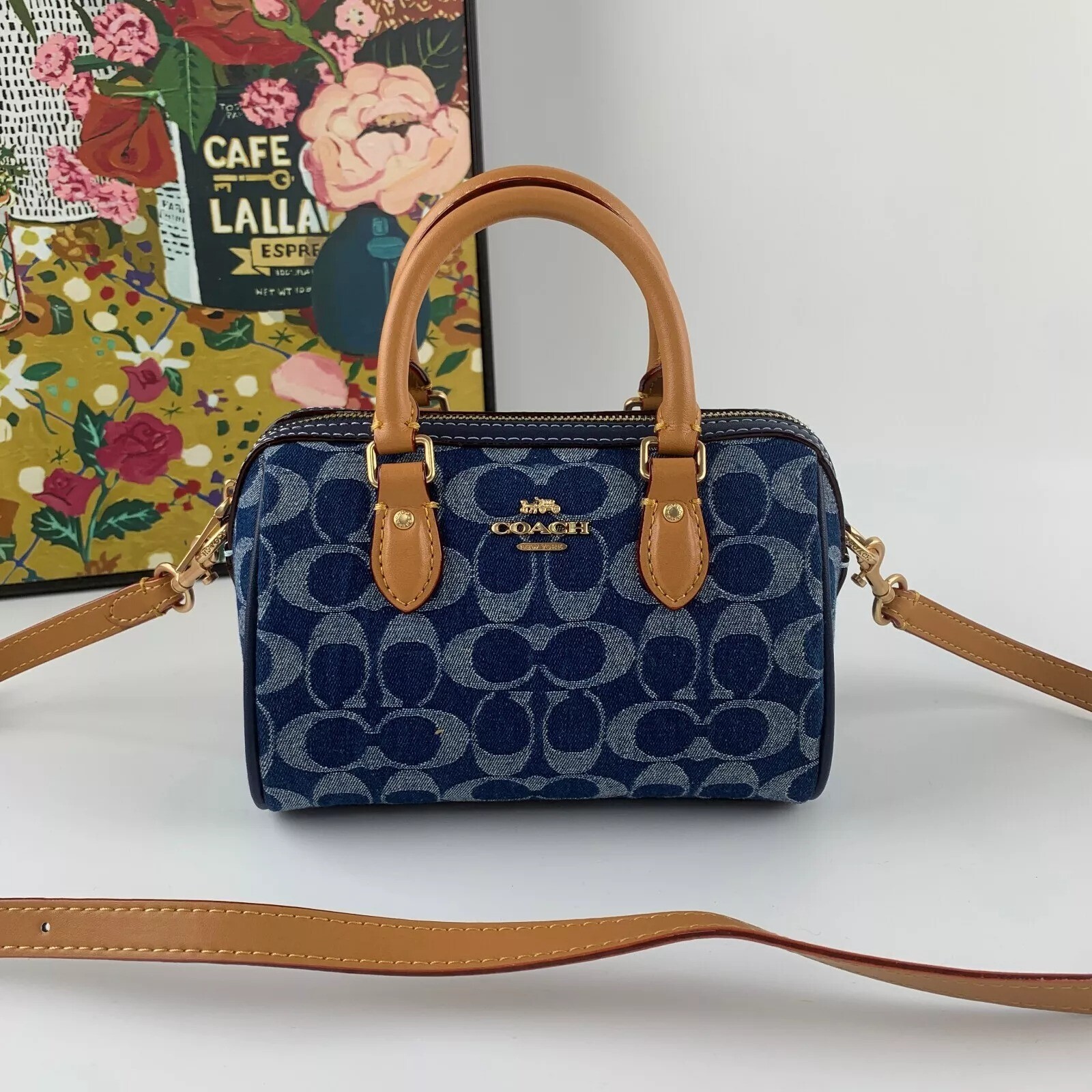 COACH  Mini Rowan Crossbody Signature Denim Natural CY742 Outlet NEW