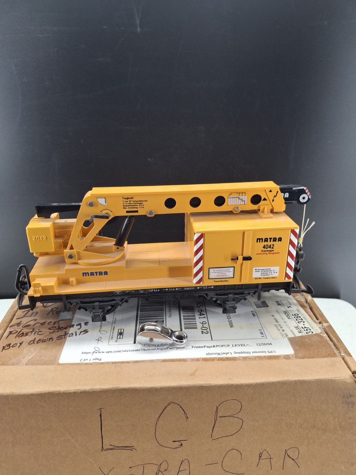 LGB Lehmann #4042 G Scale Matra Construction Crane Car No Box 