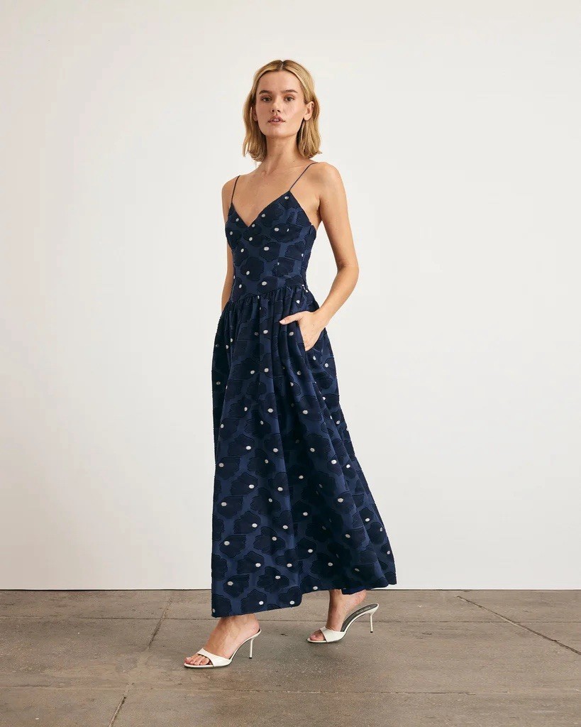NEW Tanya Taylor Serena Floral Embroidered Dress 4 Midnight Blue NWT MSRP $595