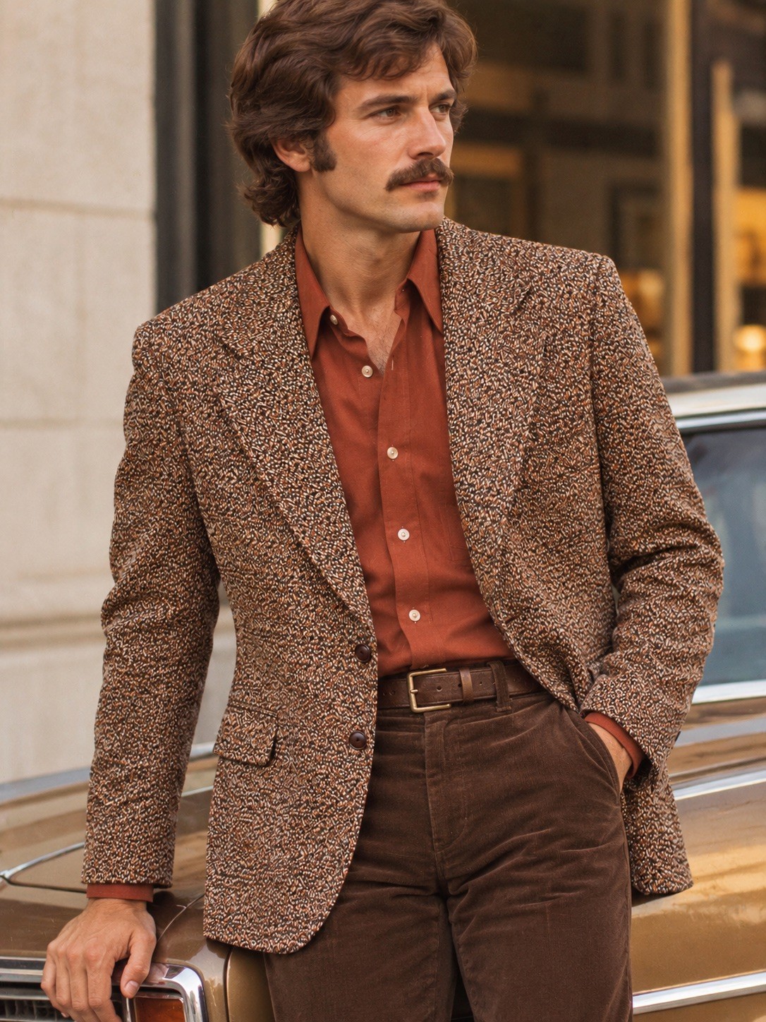 1970s Vintage Men\'s Sport Coat Suit Jacket Brown Burnt Orange Navy Blue