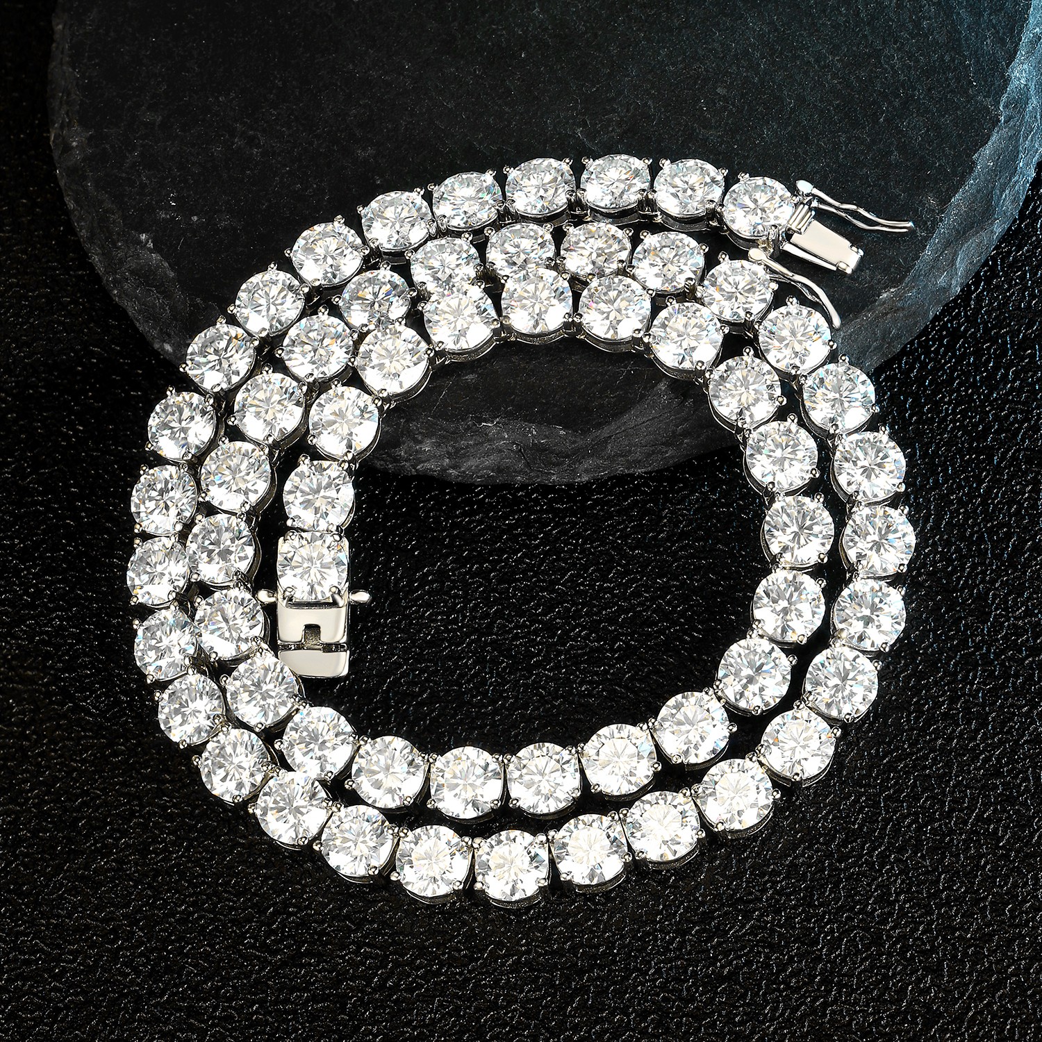 2-6.5mm D/VVS1 Moissanite Tennis Chain S925 Sterling Silver Necklace - Men Women