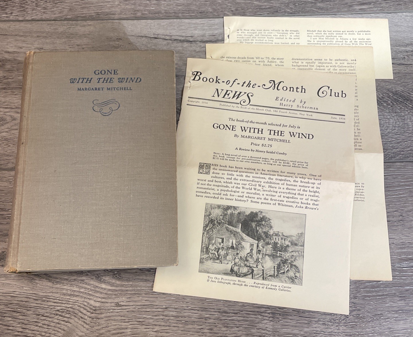 Gone With The Wind 1936 Margaret Mitchell Hardcover + Rare July 1936 BOMC News