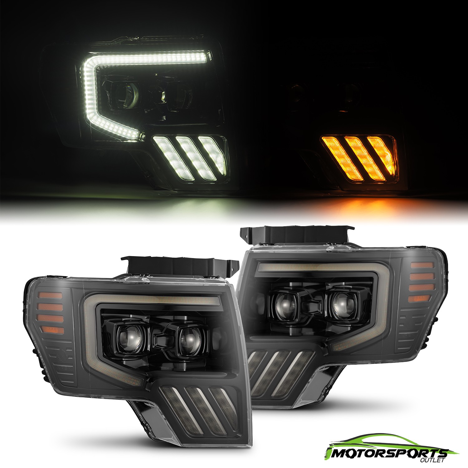 Fit 2009-2014 Ford F150 Alpha-Black PRO-Series Halogen Projector Headlights Pair