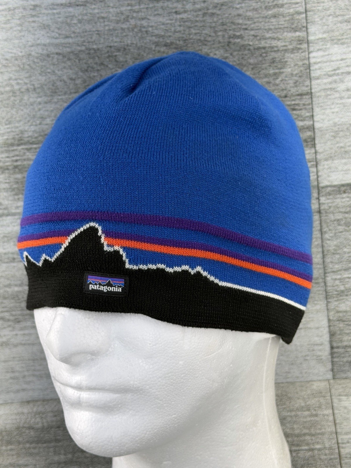 Patagonia Classic Beanie Hat Cap Fitz Roy Andes Blue Mountains Skyline Hiking