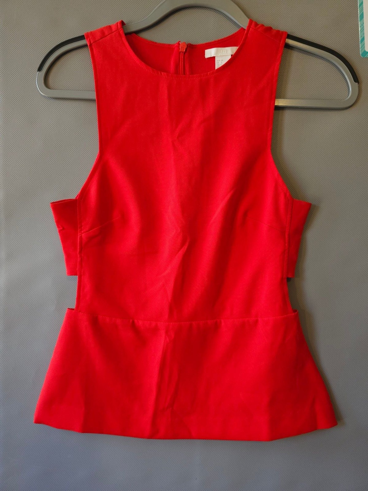 H&M Red Peplum Cutout Blouse Size 4 H&M Red Peplum Cutout Blouse Size 4