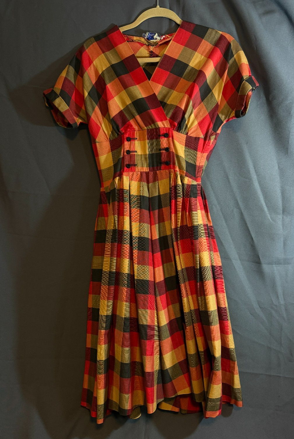 Vintage BOBBIE BROOKS Red and Yellow Plaid Maxi Dress - Womens Sz 4