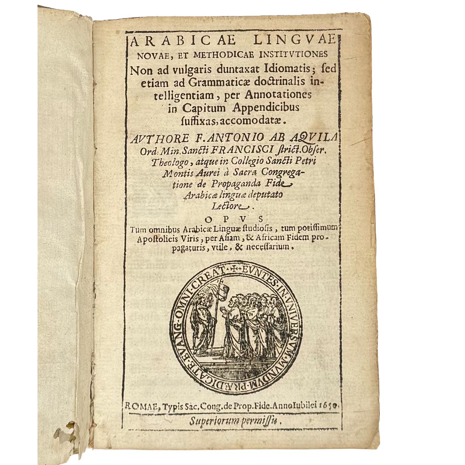 Da L\'Aquila Arabicae Linguae Novae 1650 First Ed. Rare Arabic Grammar Rome