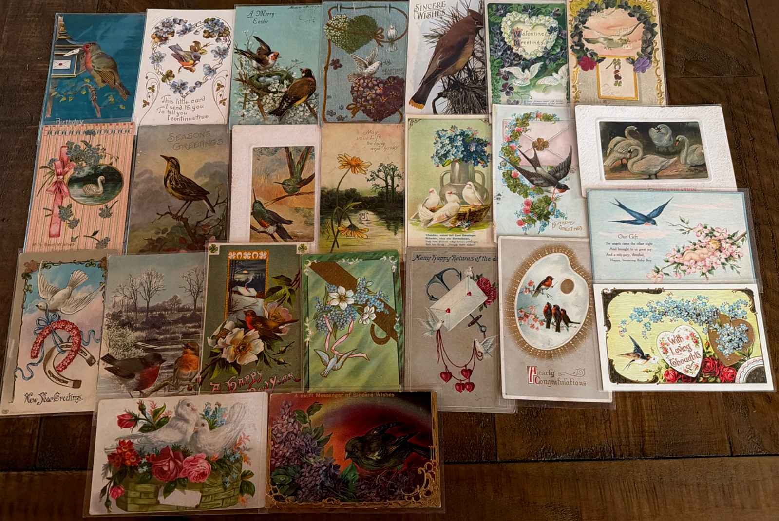 Lot of 25 Vintage Greetings Antique~Postcards with Bird~BIRDS~ in sleeves-s464