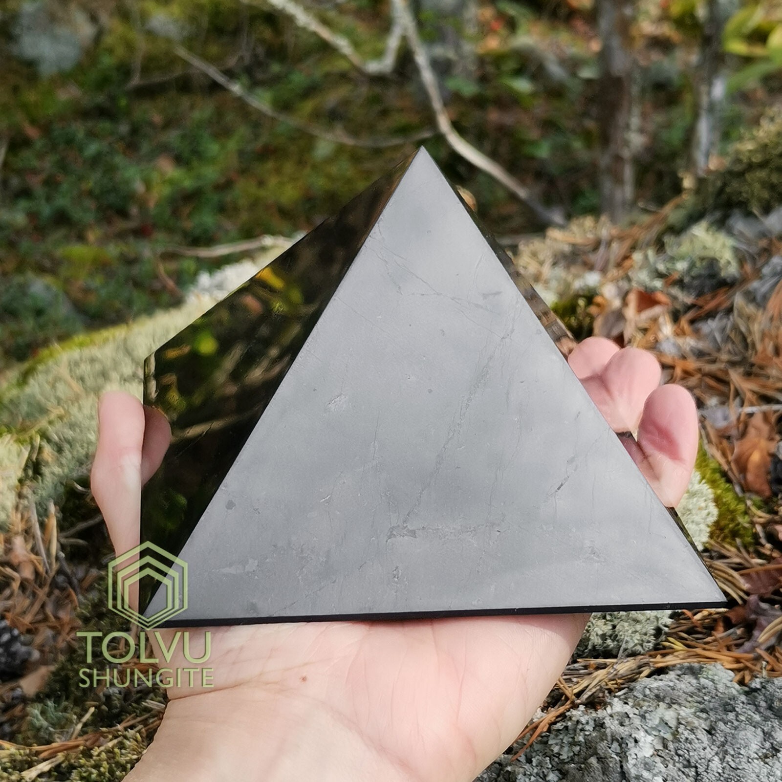 Large Shungite Pyramid 4.7 in  Real Russian shungite mineral - Authentic - Tolvu