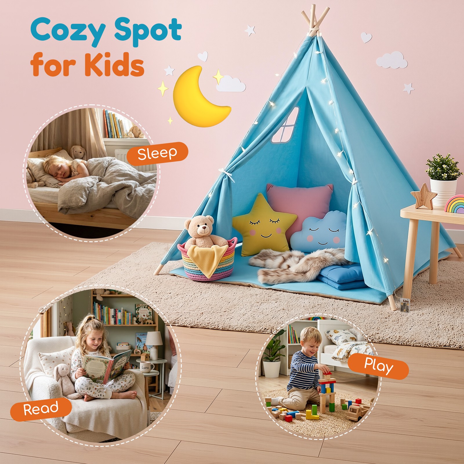 Children\'s Indoor Playhouse Play Tent With Light for 1-3 Kids Home Tent For Kids