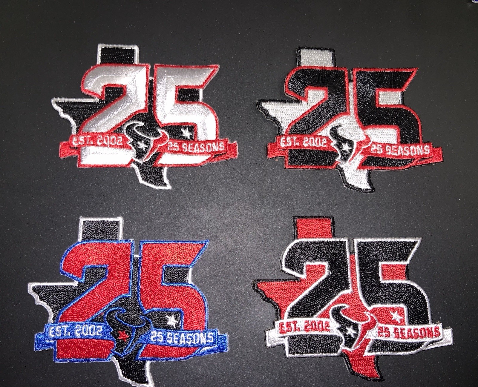 Houston Texans Football 25 Seasons Est. 2002 Embroidered Patch all 4 patches Houston Texans Football 25 Seasons Est. 2002 Embroidered Patch all 4 patches