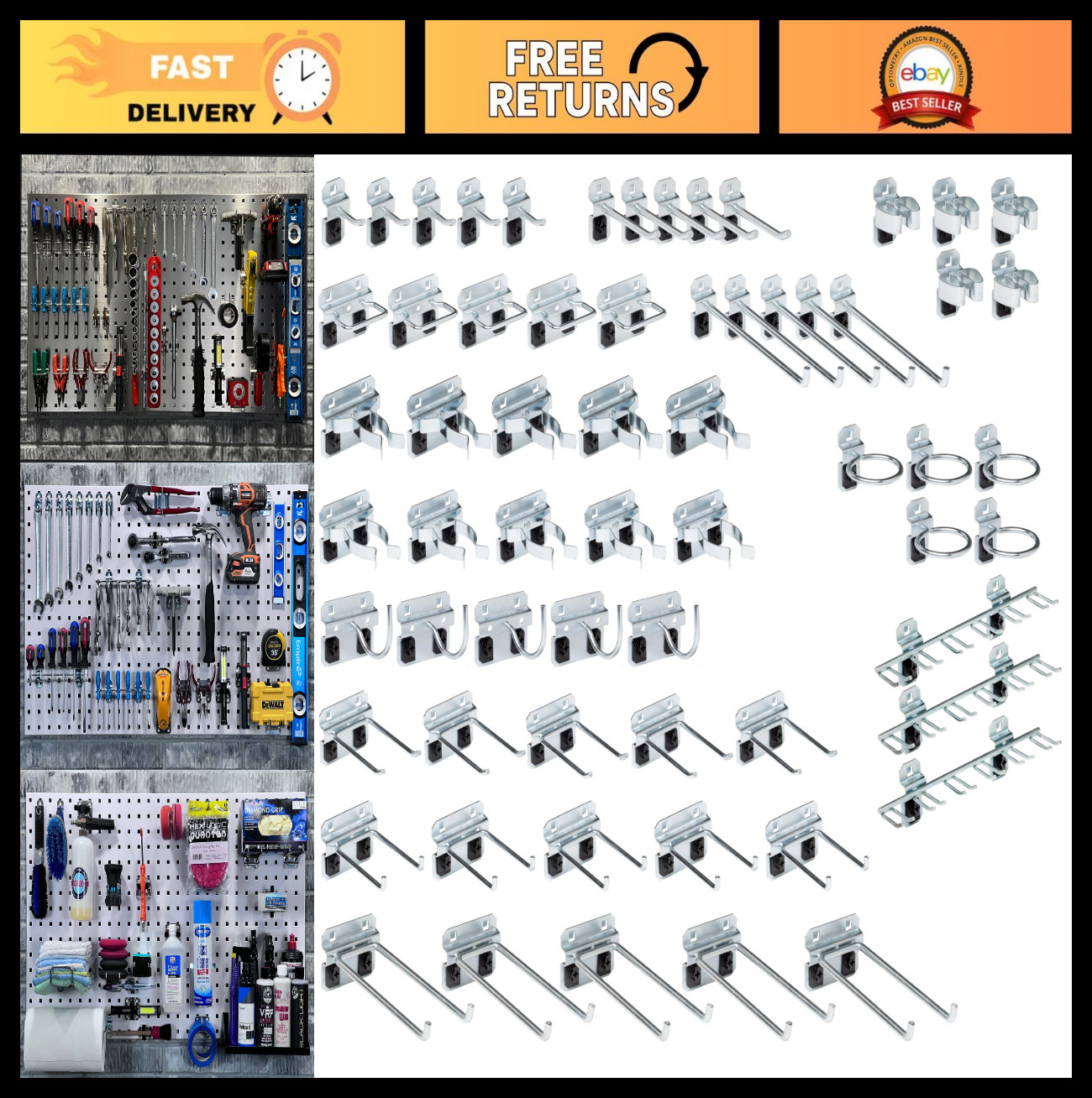 63-Piece Steel Pegboard Hook Accessories Kit for Garage Storage & Organization