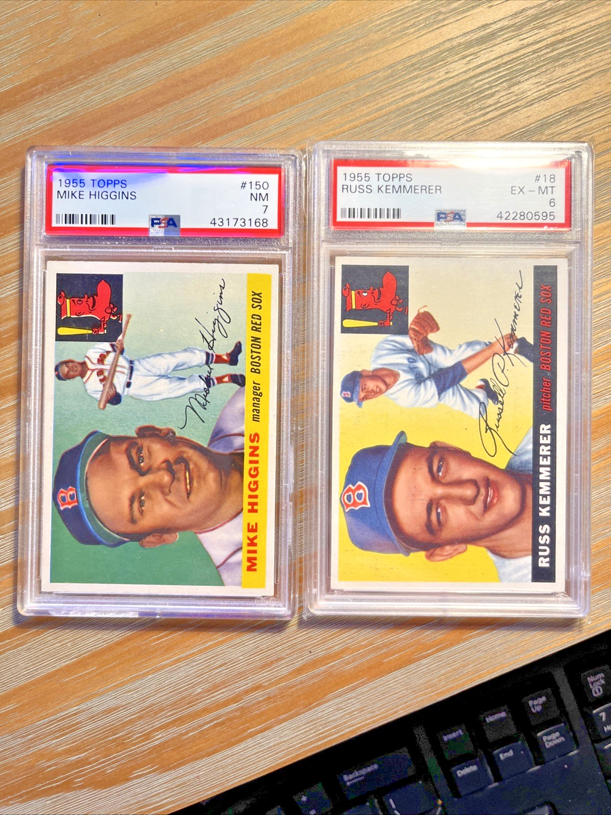 LOT (2) 1955 Topps 18 & 150 ~ MIKE HIGGINS / RUSS KEMMERER ~ PSA-7 & 6 High-End