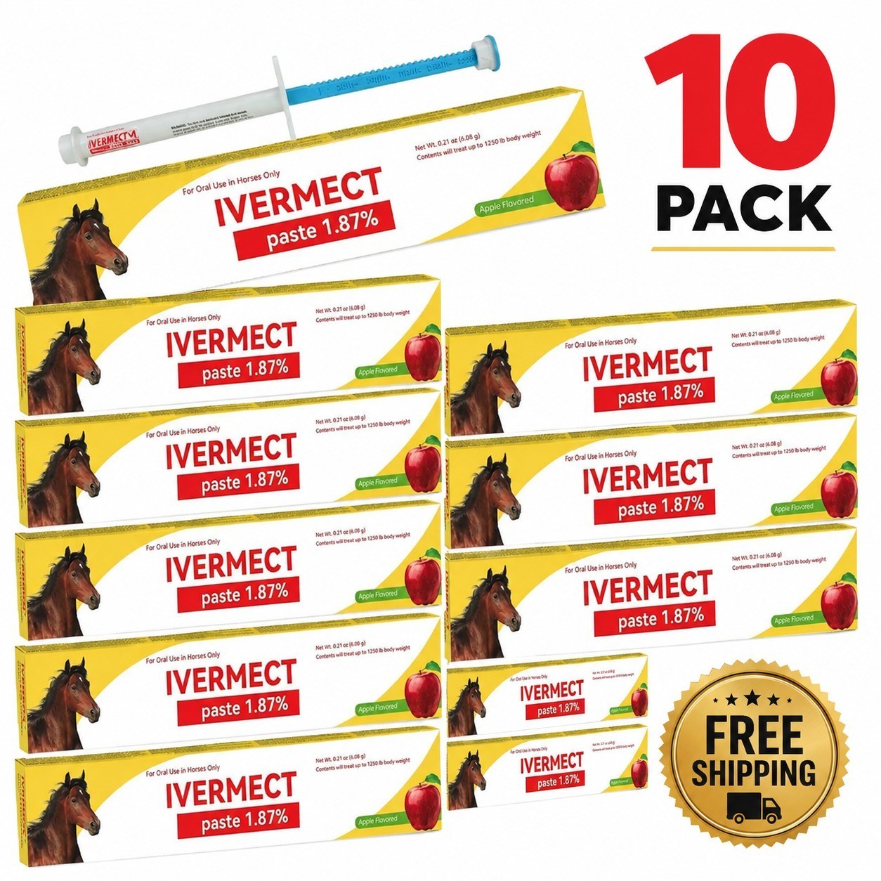 10 Pack New Paste Wormer Horse Dewormer Apple Flavor-Free Shipping EXP01/2028