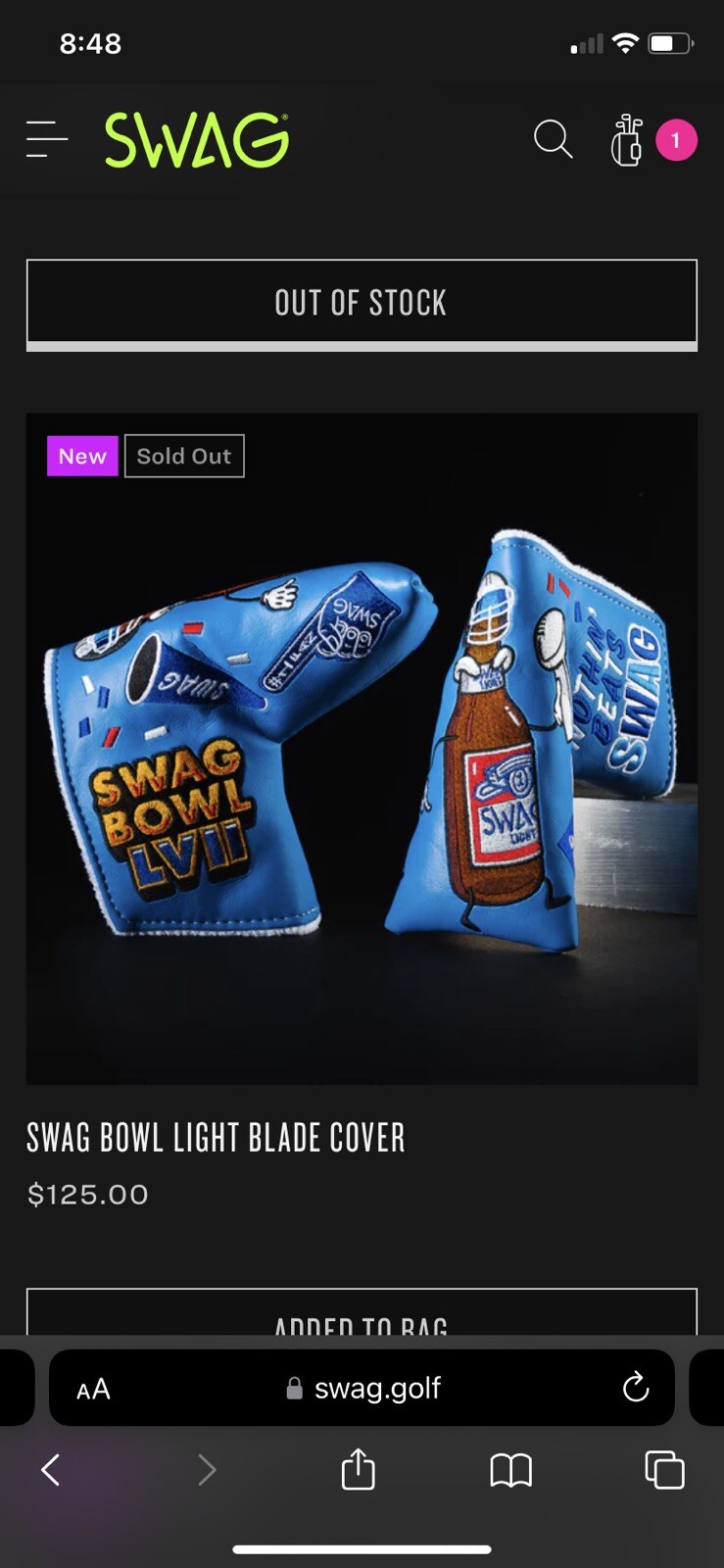 Swag Golf Swag Bowl Light Blade Cover