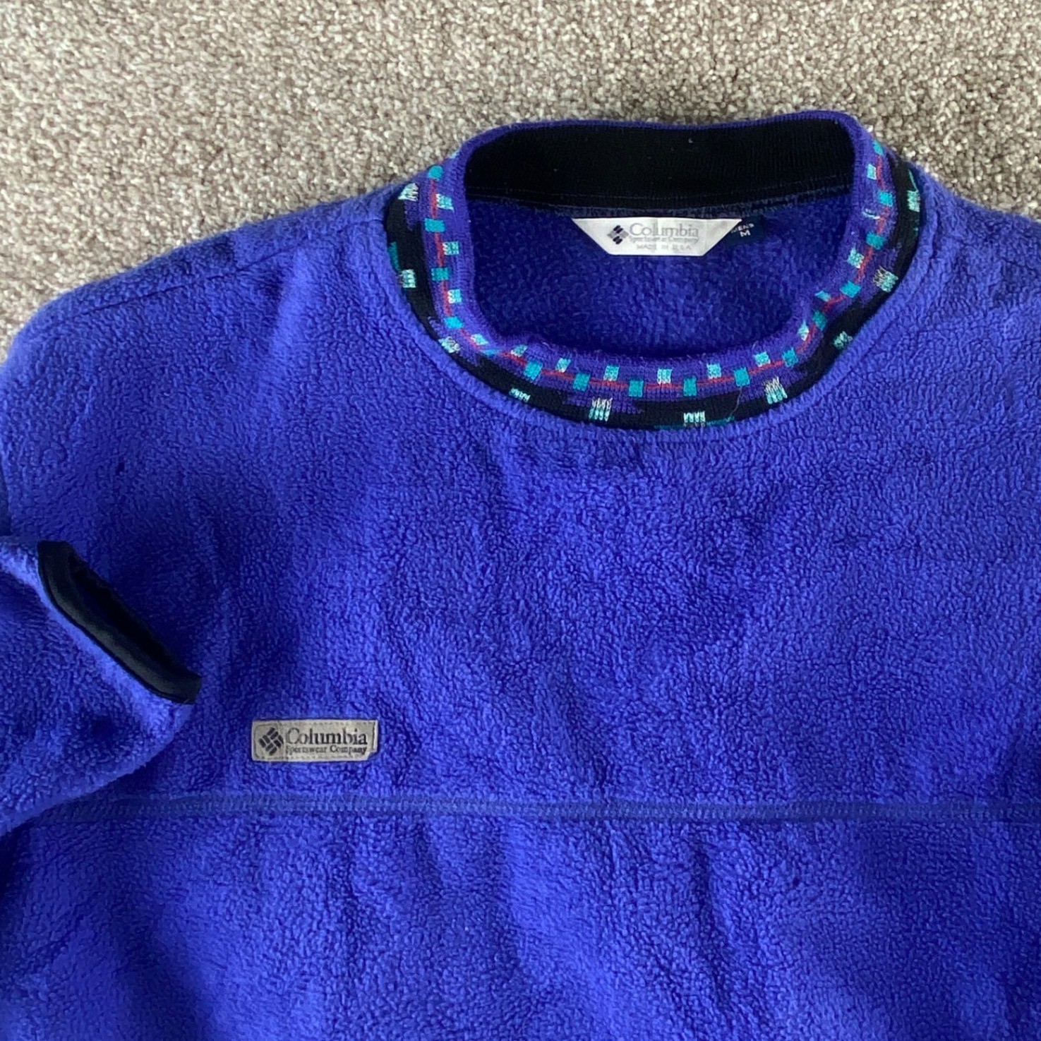 Columbia Sportswear Vintage Fleece Pullover Blue Made in USA Mens M Warm Read