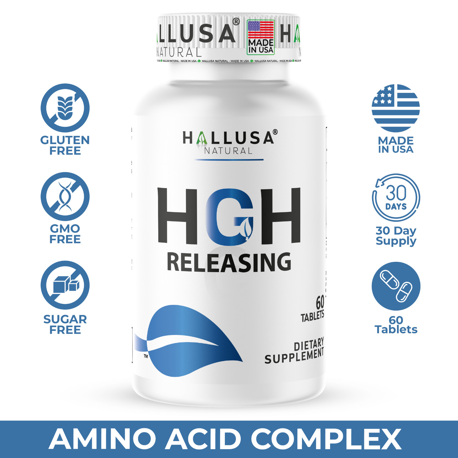 Hallusa Natural HGH-Booster L-arginine & Nitric Oxide Support, 60 Tablets