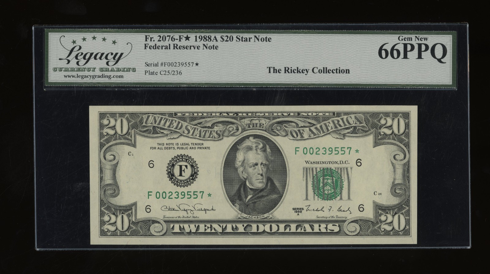 DBR 1988-A $20 FRN STAR Atlanta Gem Fr. 2076-F* Legacy 66 PPQ Serial F00239557*