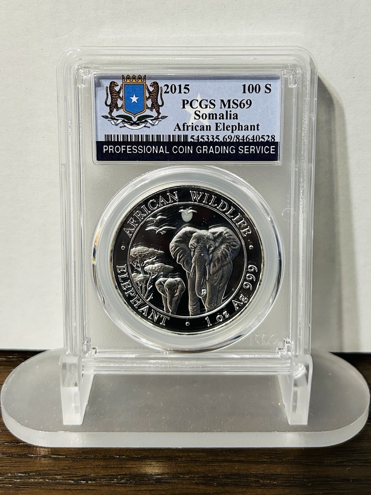 2015 PCGS MS69 100 S, Somalia African Wildlife Elephant 1 oz. Ag .999 Silver 2015 PCGS MS69 100 S, Somalia African Wildlife Elephant 1 oz. Ag .999 Silver