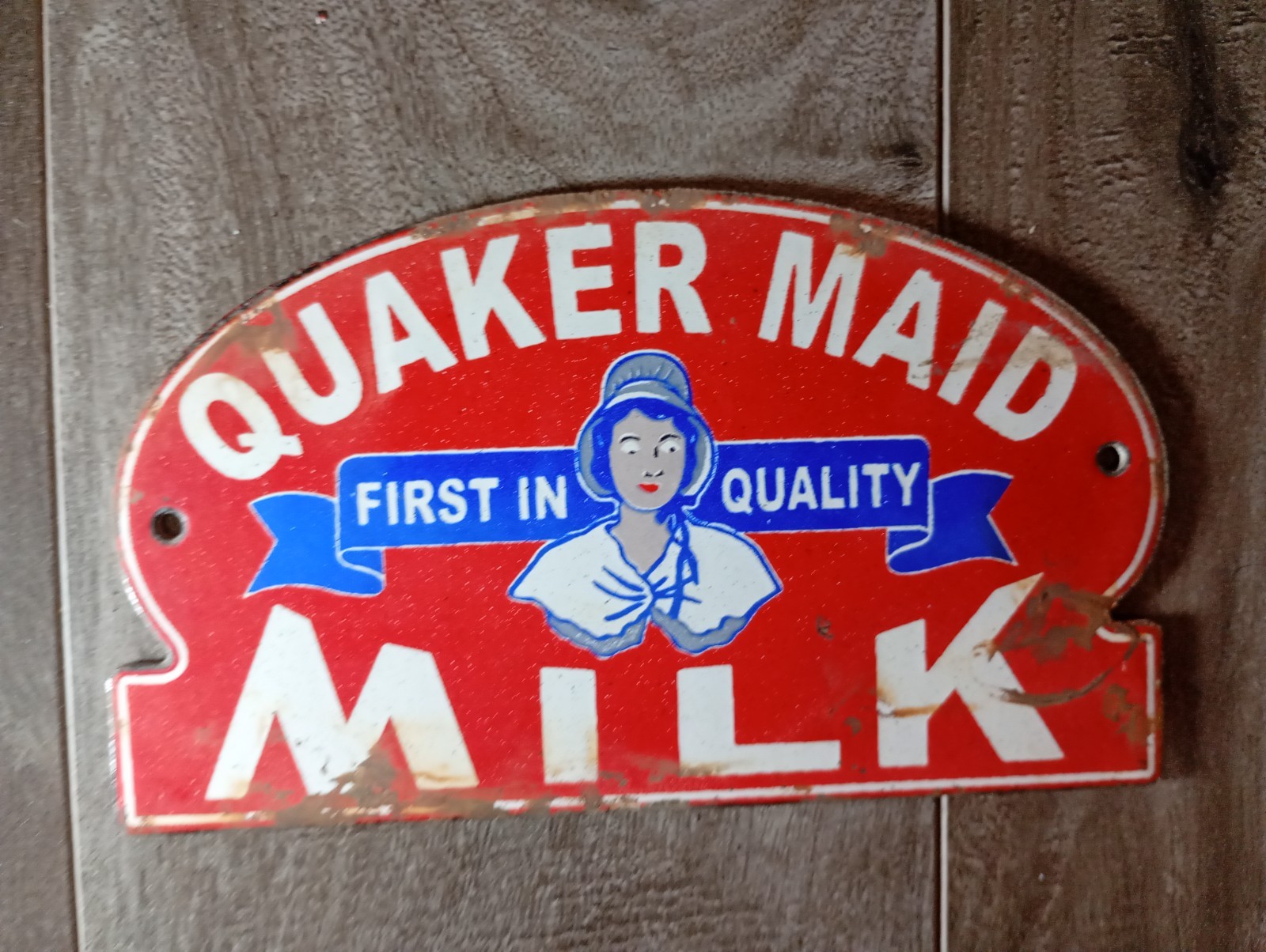 Vintage Quaker Maid Milk first in quality Porcelain Enamel Sign 6 Vintage Quaker Maid Milk first in quality Porcelain Enamel Sign 6