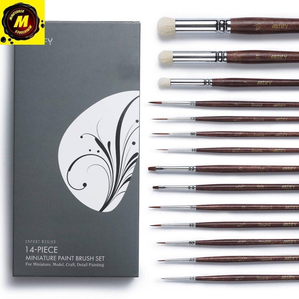ARTIFY 14 PCS Miniature Paint Brush Set: Bionic Hair Fine Brushes with Goat H...