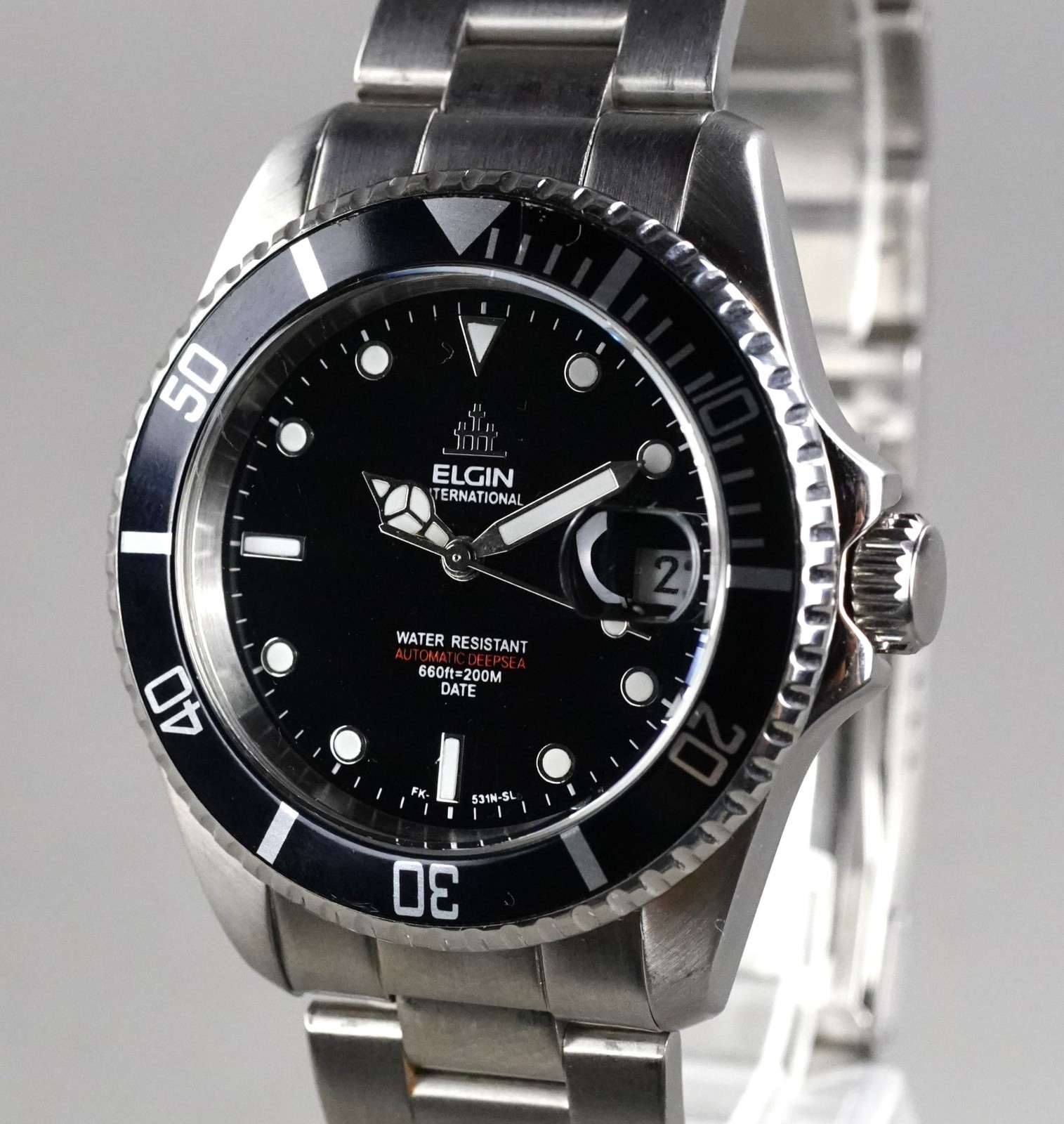 Elgin Automatic Diver Vintage 200m FK-531-D Men's Wristwatch 41mm Silver