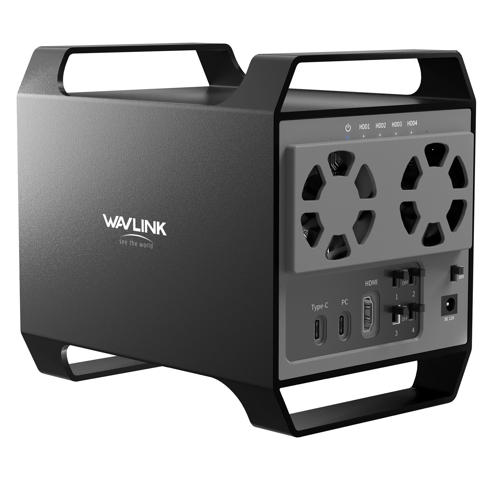 4-Bay Hard Drive Enclosure for 2.5/3.5'' SATA HDD/SSD with 2 Cooling Fans HDMI