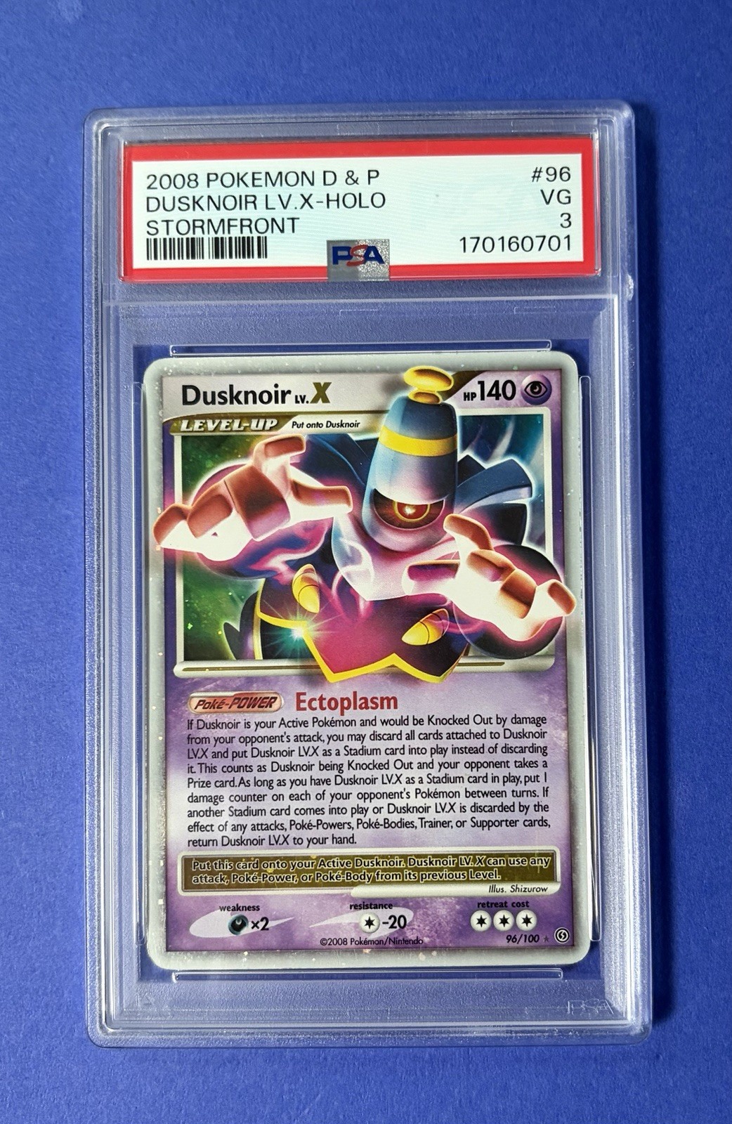 2008 Pokémon D&P Dusknoir LV.X Holo Stormfront #96 PSA 3 VG 2008 Pokémon D&P Dusknoir LV.X Holo Stormfront #96 PSA 3 VG
