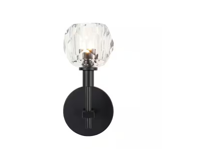 Alsy 4.75 in. 1-Light Black Wall Sconce with Clear Captured Glass Shade