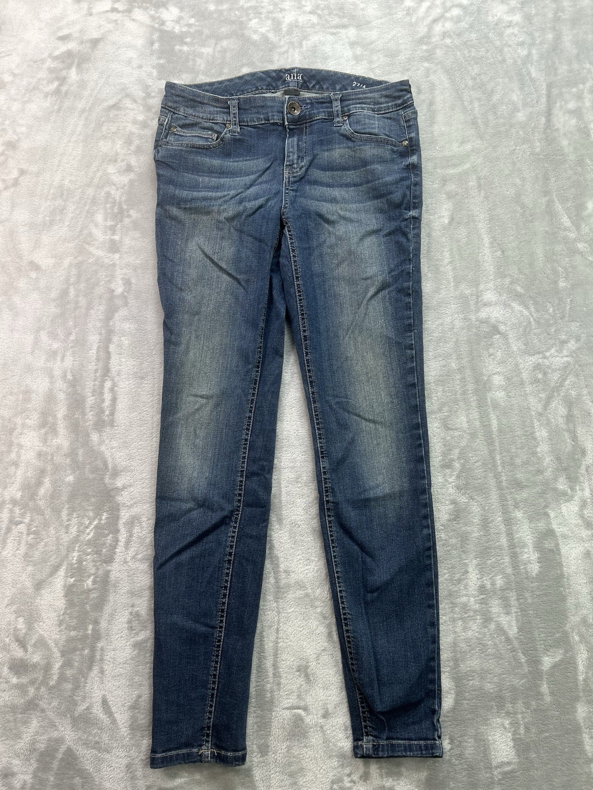A.n.a. Jeans Womens Sz 27/4 Blue Skinny Stretch Whiskered Faded Denim Low Rise
