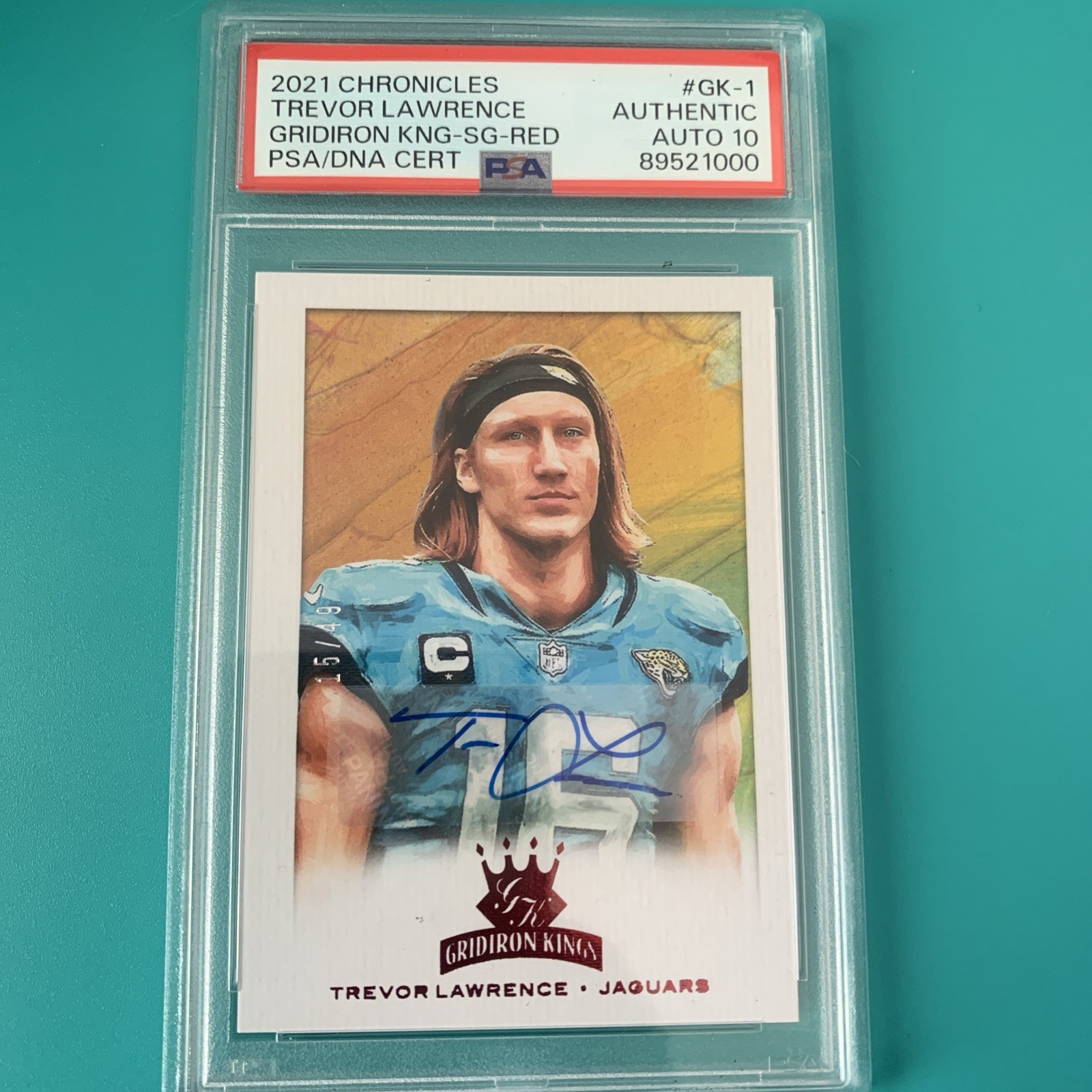 Trevor Lawrence 2021 Panini Chronicles Court Kings Red /49 Rookie PSA AUTO 10 RC