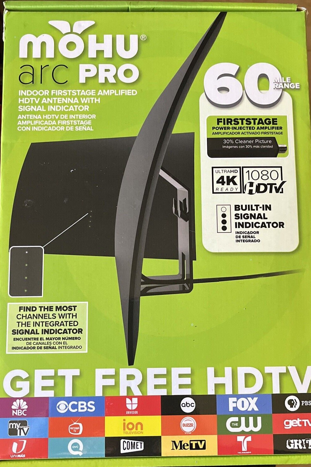 New Mohu - Arc Pro Indoor Amplified HDTV Antenna 60-Mile Range - Black