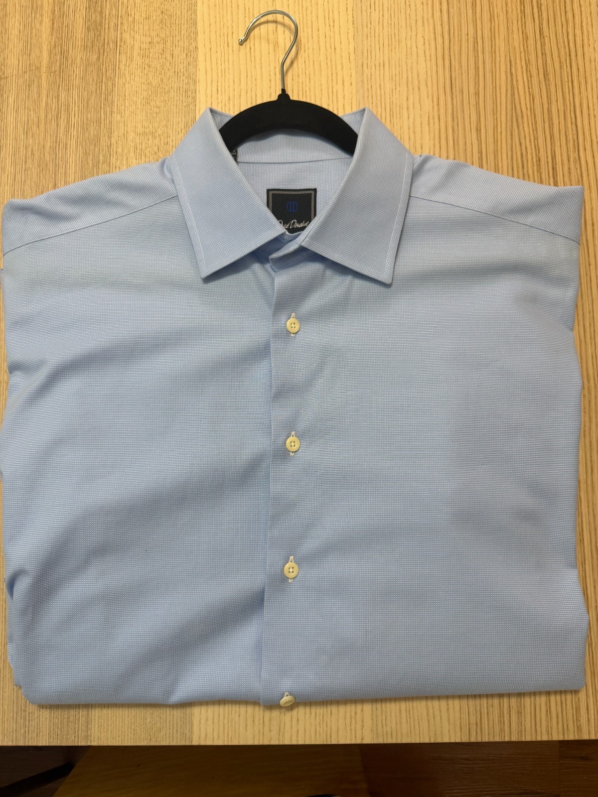 David Donahue Dress Shirt Mens 17  34/35 Regular Blue French Cuff  100% Cotton