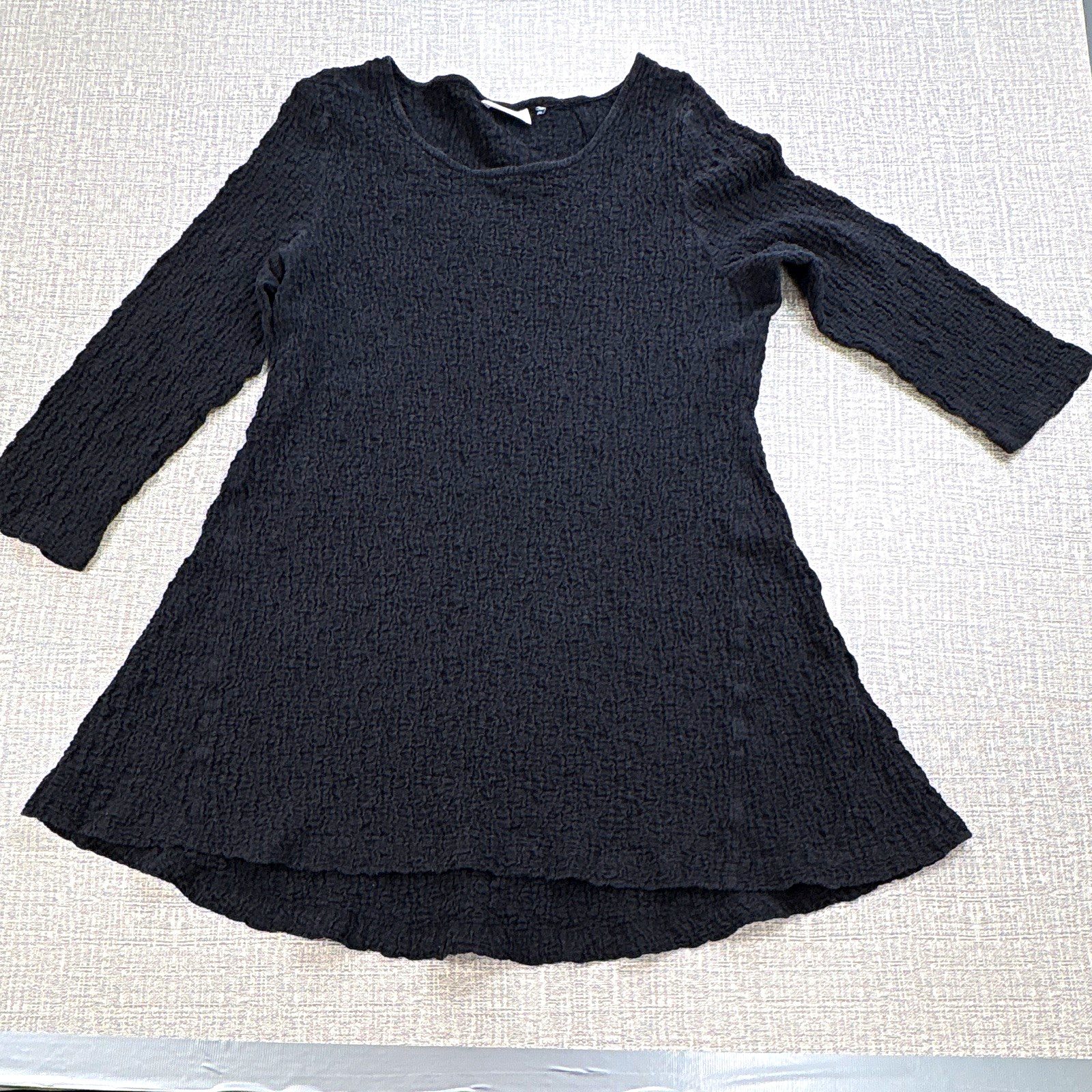 Habitat Women\'s Black Textured Knit 3/4 Sleeve Scoop Neck Shift Dress L