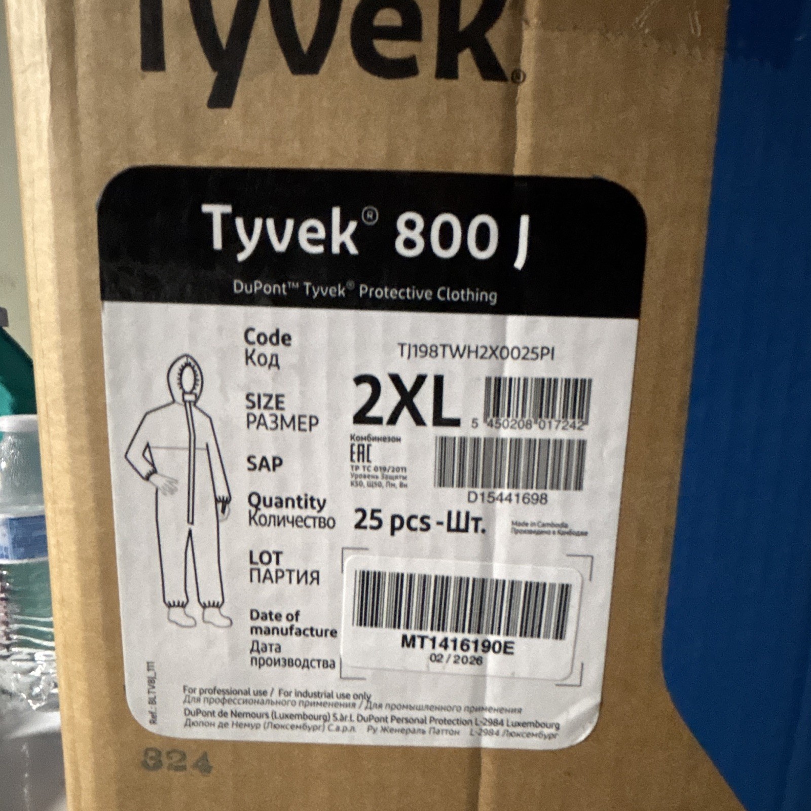 DuPont Tyvek 800 J Protective Coveralls Suit Size 2XL
