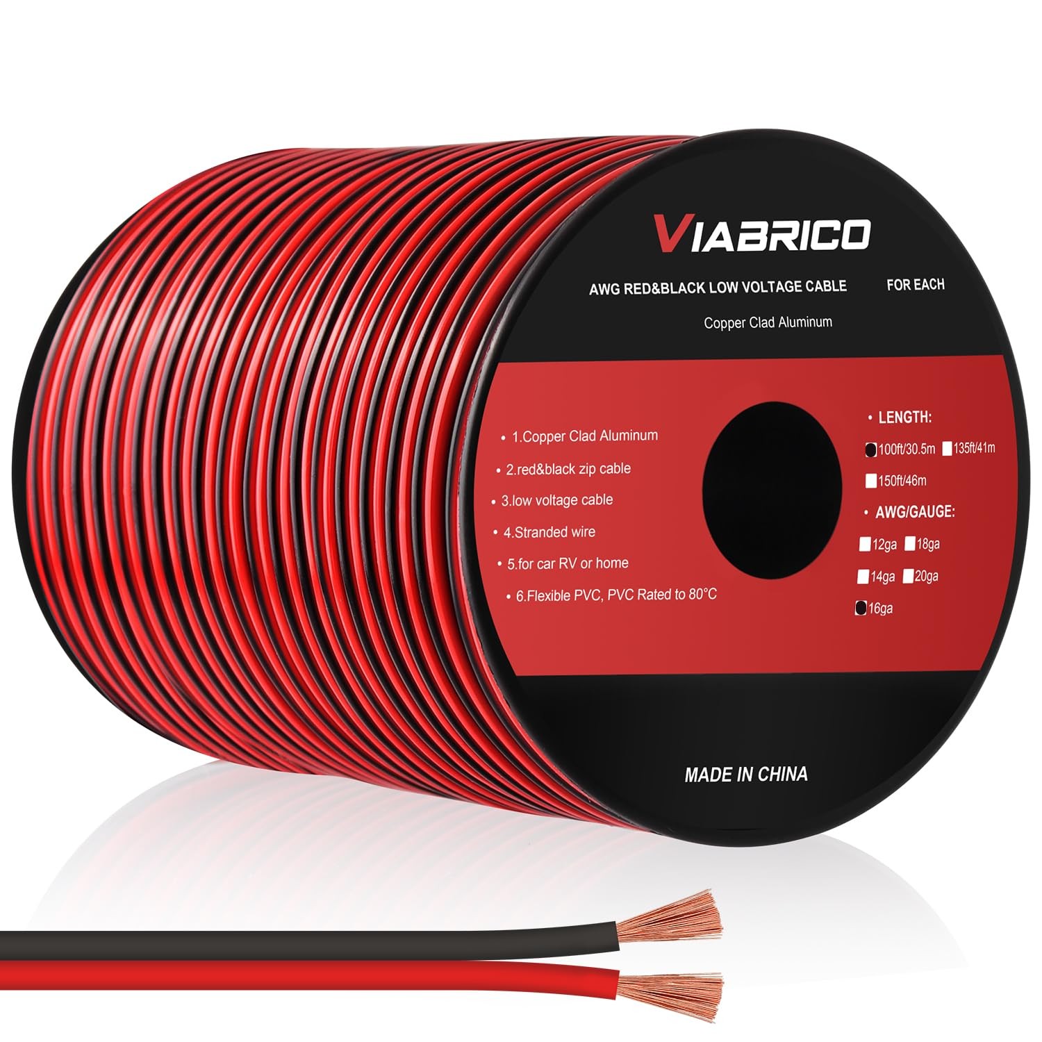 VIABRICO 100FT 16 Gauge Wire, 16AWG Automotive Wire 2 16AWG-100FT, Red&Black VIABRICO 100FT 16 Gauge Wire, 16AWG Automotive Wire 2 16AWG-100FT, Red&Black