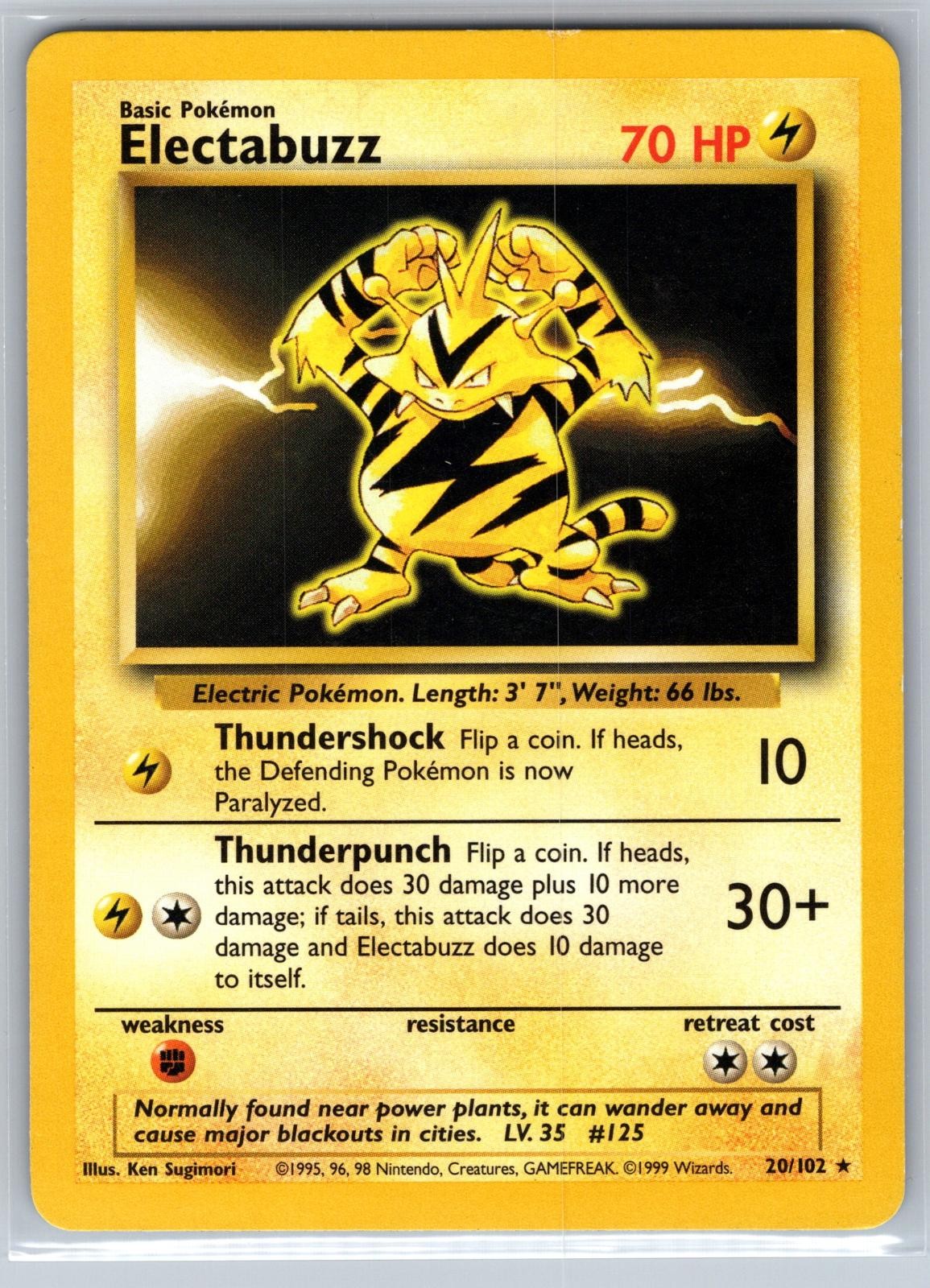 Electabuzz 20/102 Rare Base Set Unlimited Near Mint Ken Sugimori