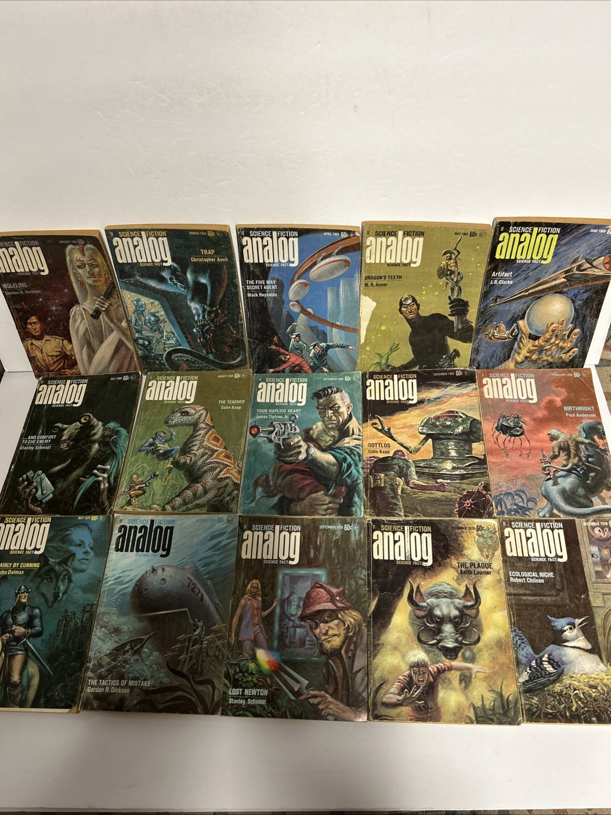 Analog Science Fiction Magazine 1969 & 1970 Lot of 15 Vintage Dickson Schmidt