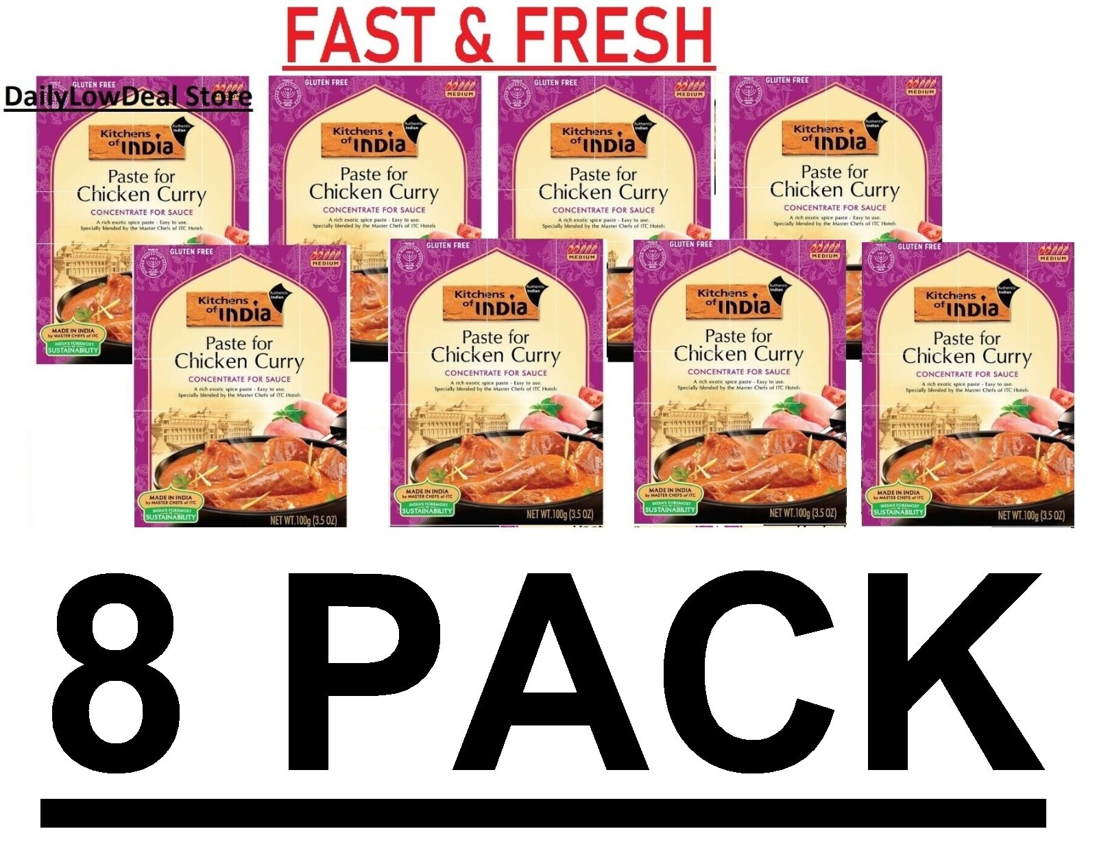 8 PACKS - Kitchens Of India Chicken Curry Paste - Medium 3.5 oz (Total 28 oz)