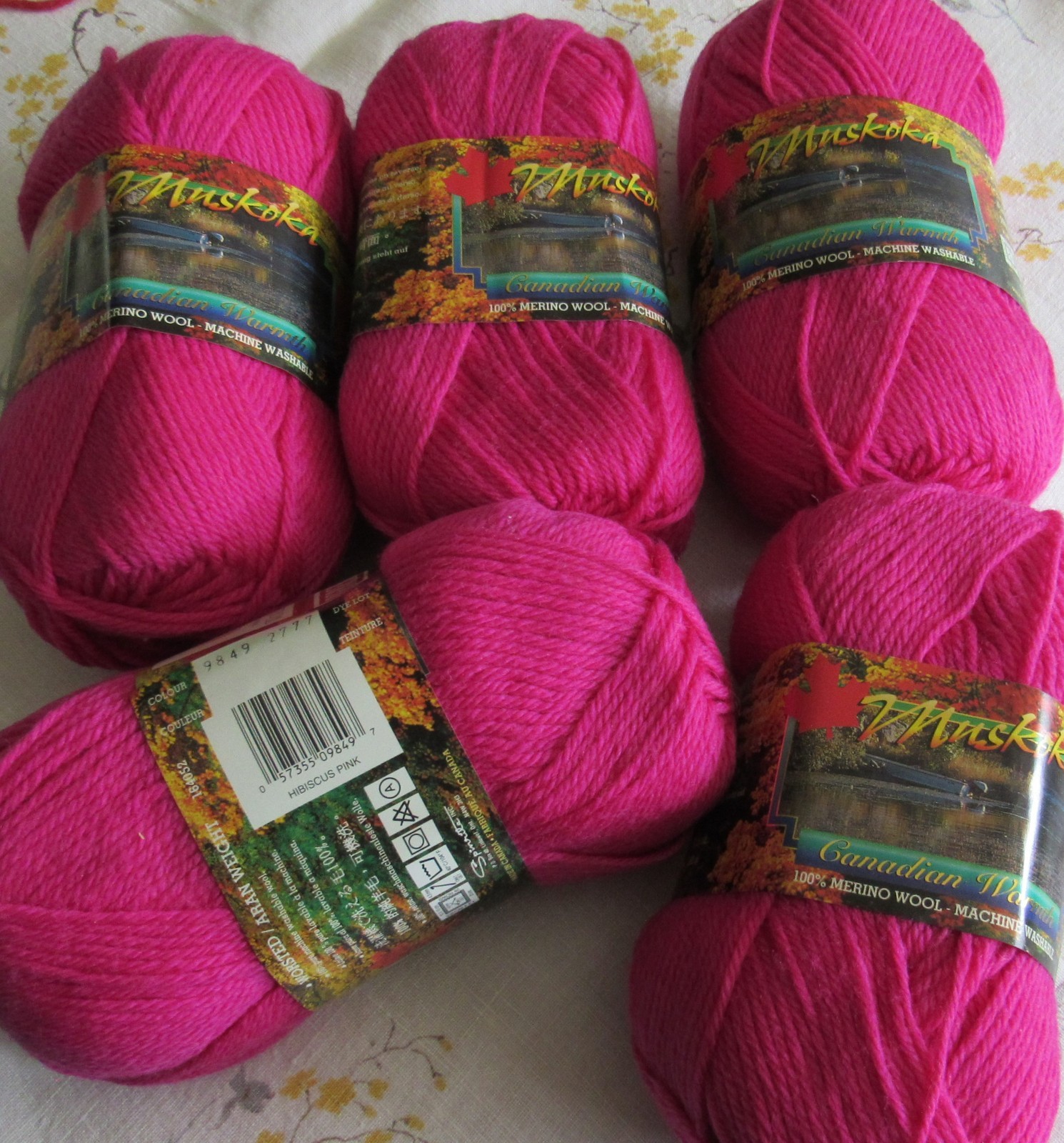 5 (100g) SKEIN LOT Berella MUSKOKA Aran Yarn Superwash Merino Wool HIBISCUS PINK