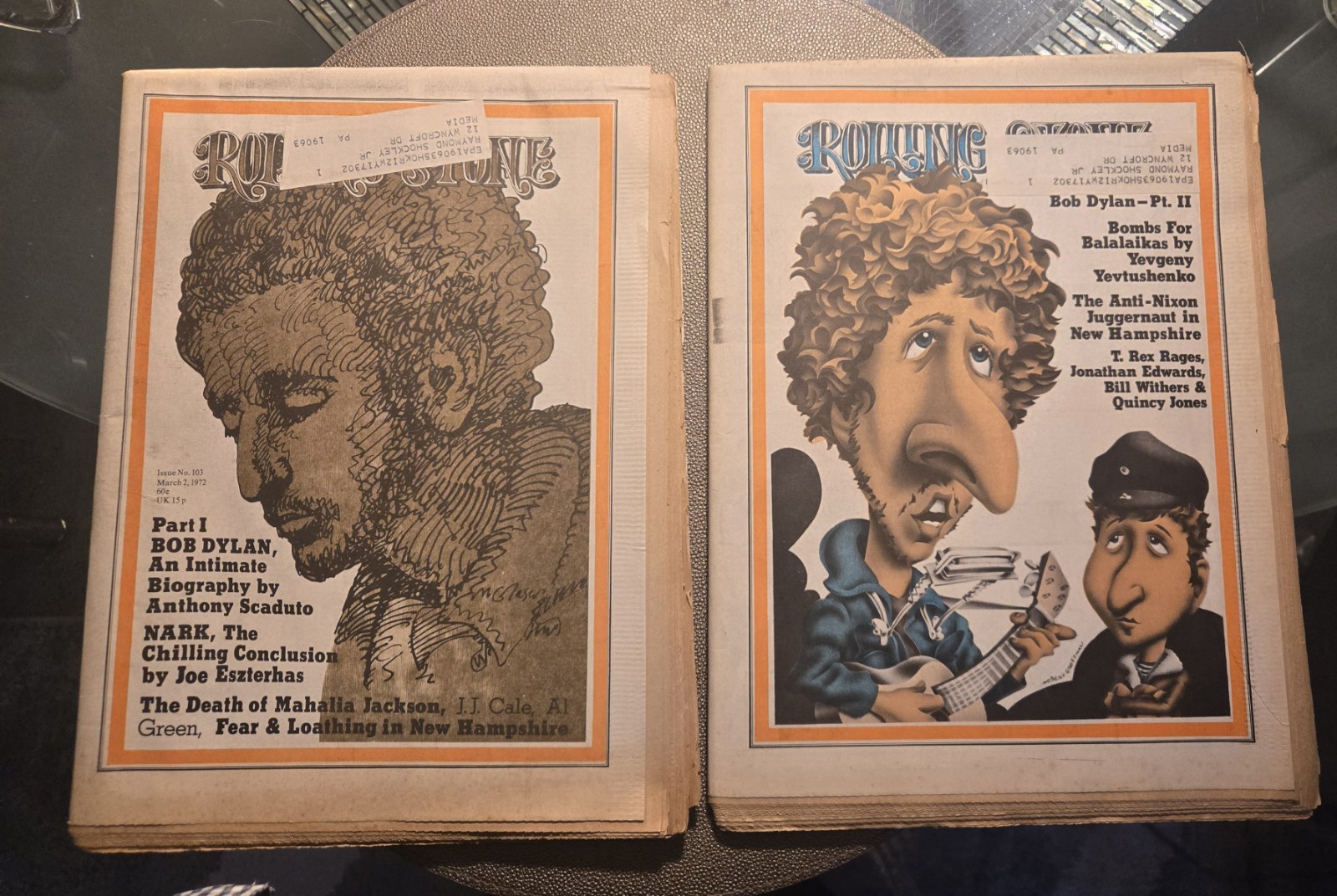 2 Rolling Stone Magazines March, 1972 Bob Dylan Biography Parts 1 & 2