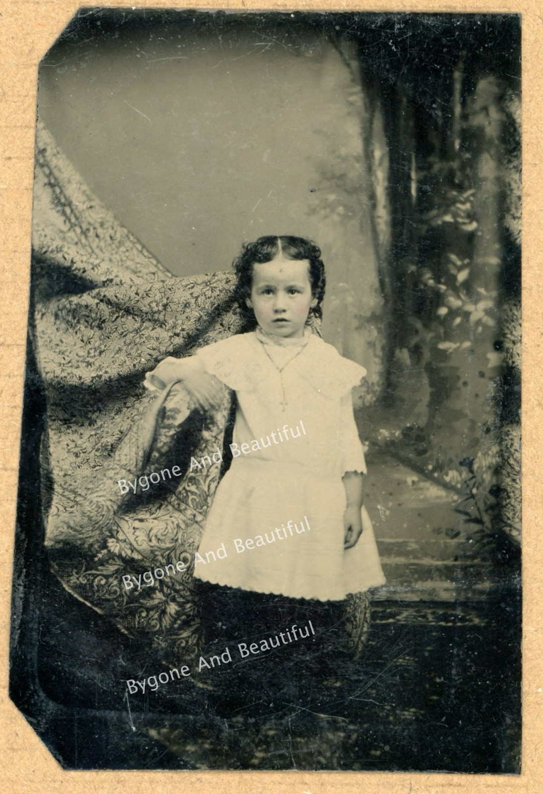 Tintype Hidden Mother Holding Girls Head