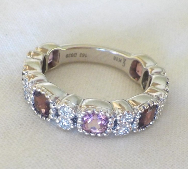 18K White Gold Mock Eternity Tourmaline Diamond Ring - 5.32 gms, Sz 5.75, 1.83ct