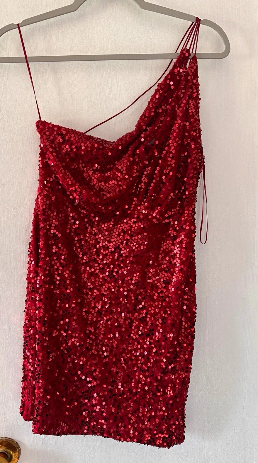 ZARA Red Solid Sequin One Shoulder Strappy Sleeveless Mini Dress Party S