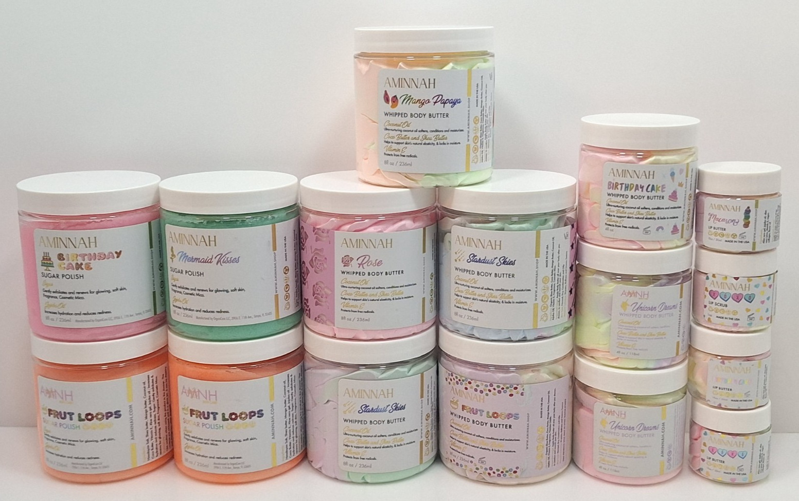 Aminnah AMNH Skincare Whipped Body Butter Sugar Polish Lip Scrub Lot of 16