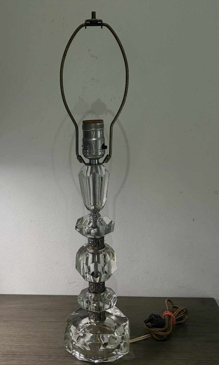 MCM VTG Crystal Hollywood Regency 20” Lamp Heavy Etched Floral Base