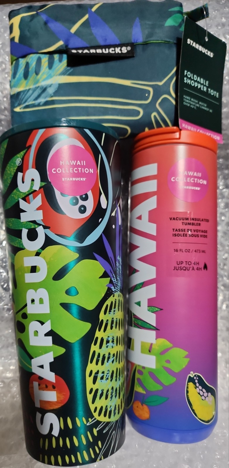 3pk Starbucks Hawaii exclusive tropical fruit hot & cold stainless tumblers +Bag